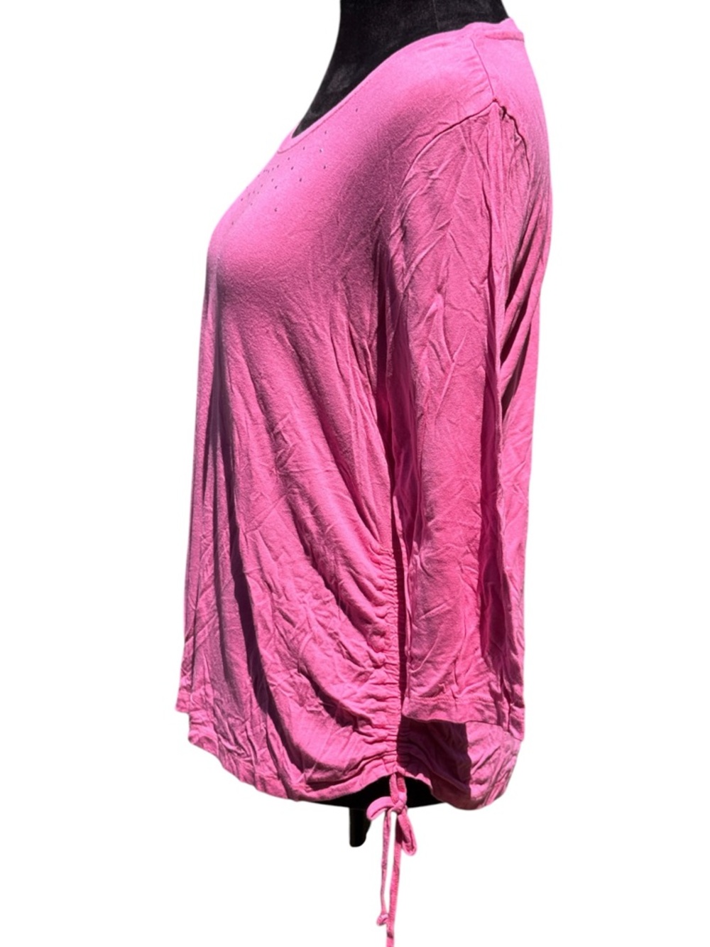 Palm Grove Pink Rhinestone Ruched Side 3/4 Sleeve Tunic Top L Rayon Spandex - Picture 8 of 8